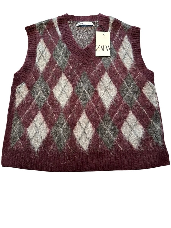 Zara Sweaters - Zara NWT Burgundy Fuzzy Argyle Wool Alpaca Blend Sweater Vest Large NWT Fall